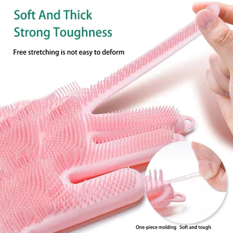 Multipurpose Silicone Dishwashing Gloves with Scrubber