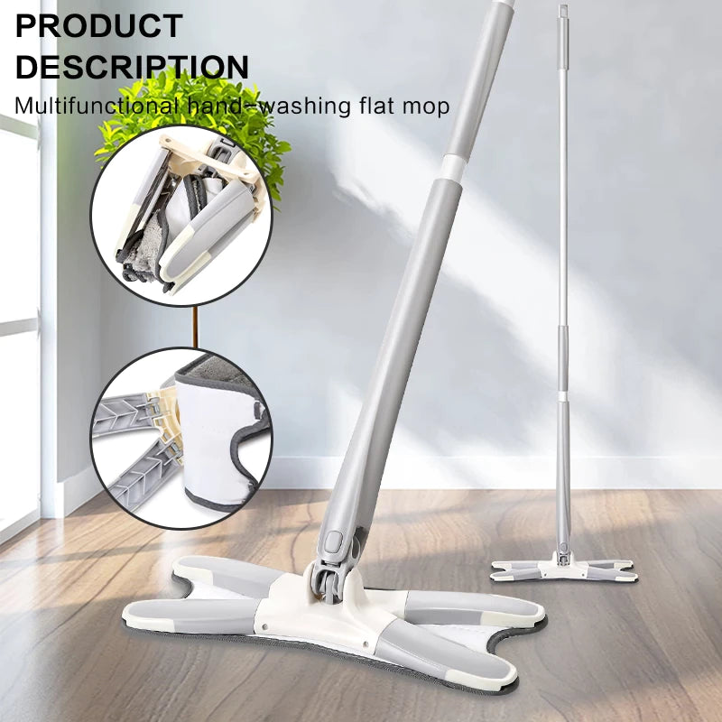 Hands-Free 360-Degree Self-Wringing X-Type Microfiber Mop