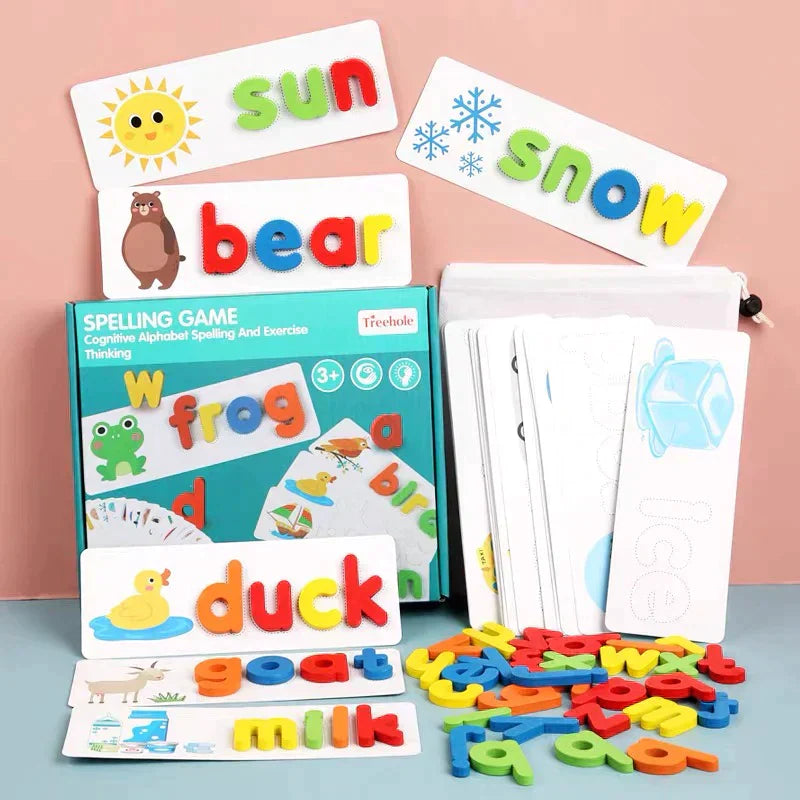 Kids Wooden Alphabets Spelling Learning Game + Free 4 Magic Practice Book Set