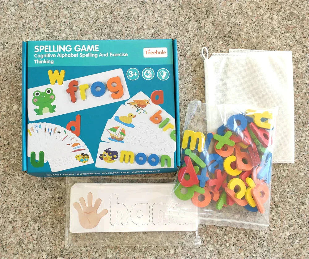 Kids Wooden Alphabets Spelling Learning Game + Free 4 Magic Practice Book Set