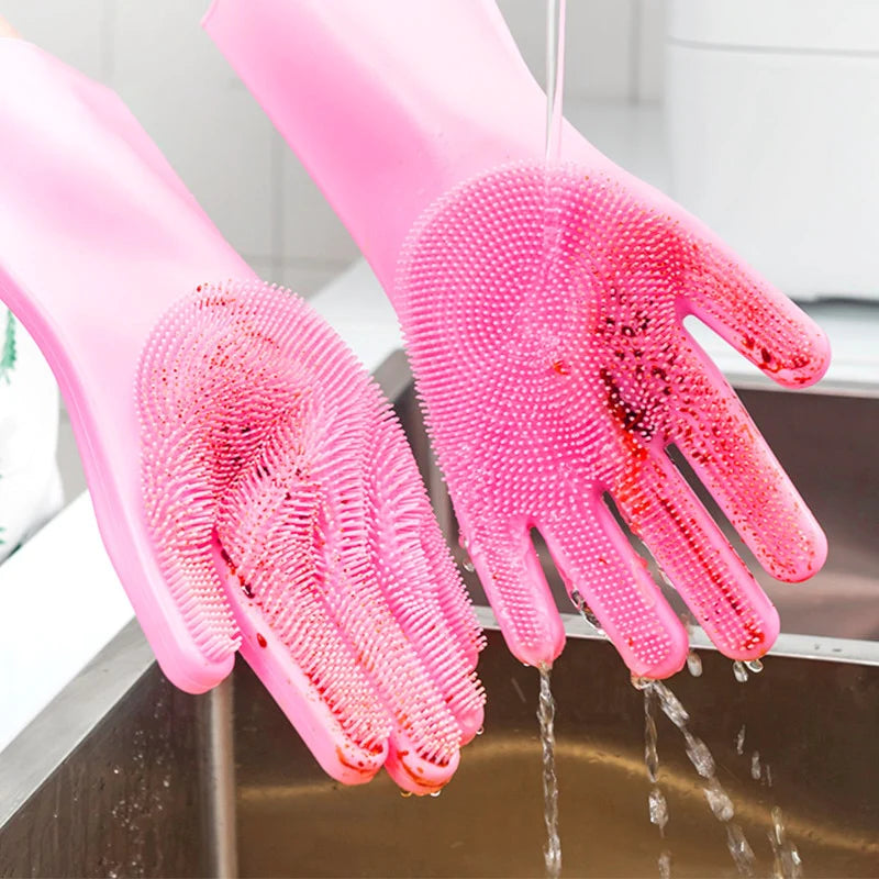 Multipurpose Silicone Dishwashing Gloves with Scrubber