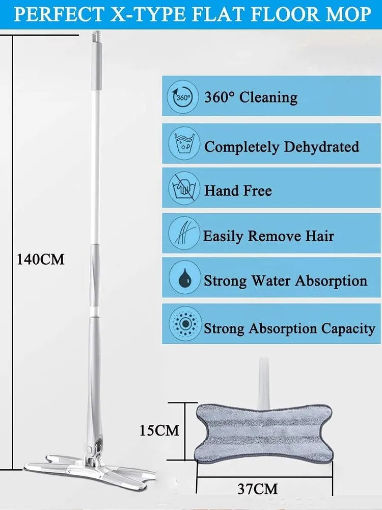 Hands-Free 360-Degree Self-Wringing X-Type Microfiber Mop