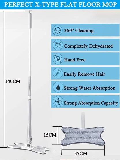 Hands-Free 360-Degree Self-Wringing X-Type Microfiber Mop