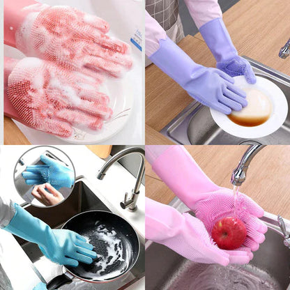 Multipurpose Silicone Dishwashing Gloves with Scrubber