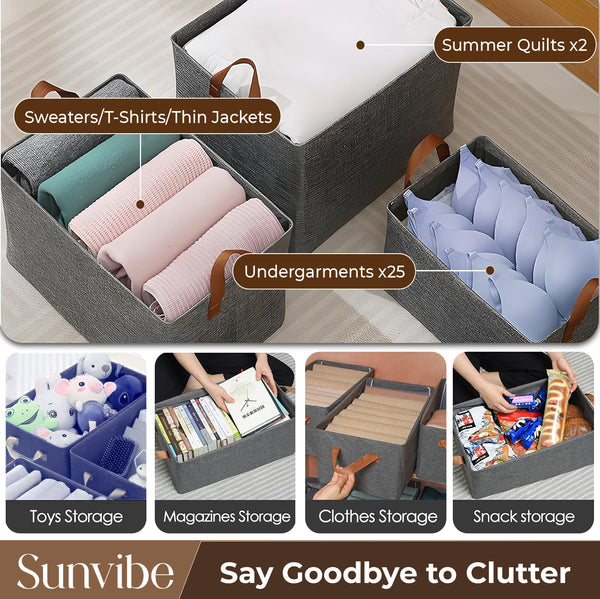 Premium Foldable Storage Box with Double Side Zipper – Closet Organizer for Clothes & More (Grey)