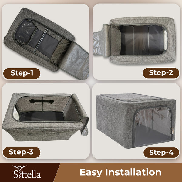 Premium Foldable Storage Box with Double Side Zipper – Closet Organizer for Clothes & More (Grey)