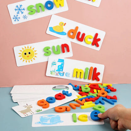 Kids Wooden Alphabets Spelling Learning Game + Free 4 Magic Practice Book Set