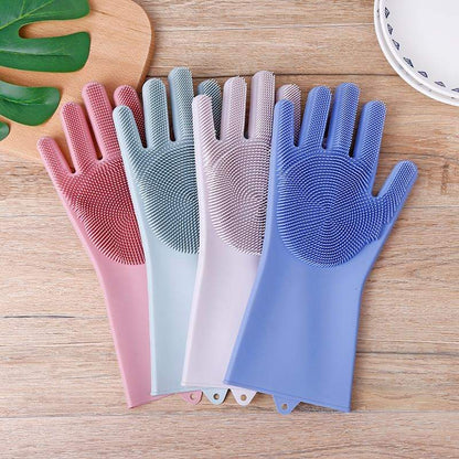 Multipurpose Silicone Dishwashing Gloves with Scrubber