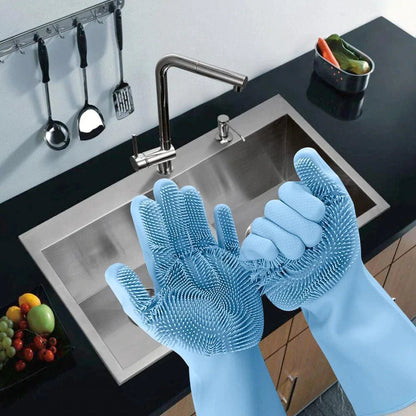 Multipurpose Silicone Dishwashing Gloves with Scrubber
