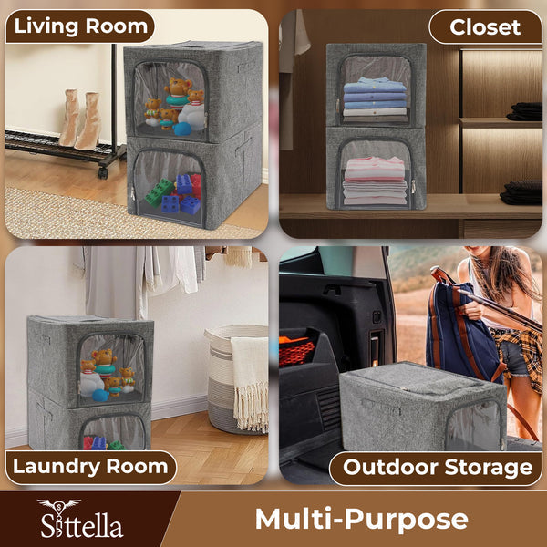 Premium Foldable Storage Box with Double Side Zipper – Closet Organizer for Clothes & More (Grey)