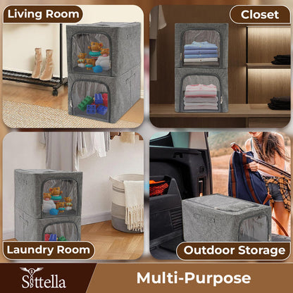 Premium Foldable Storage Box with Double Side Zipper – Closet Organizer for Clothes & More (Grey)