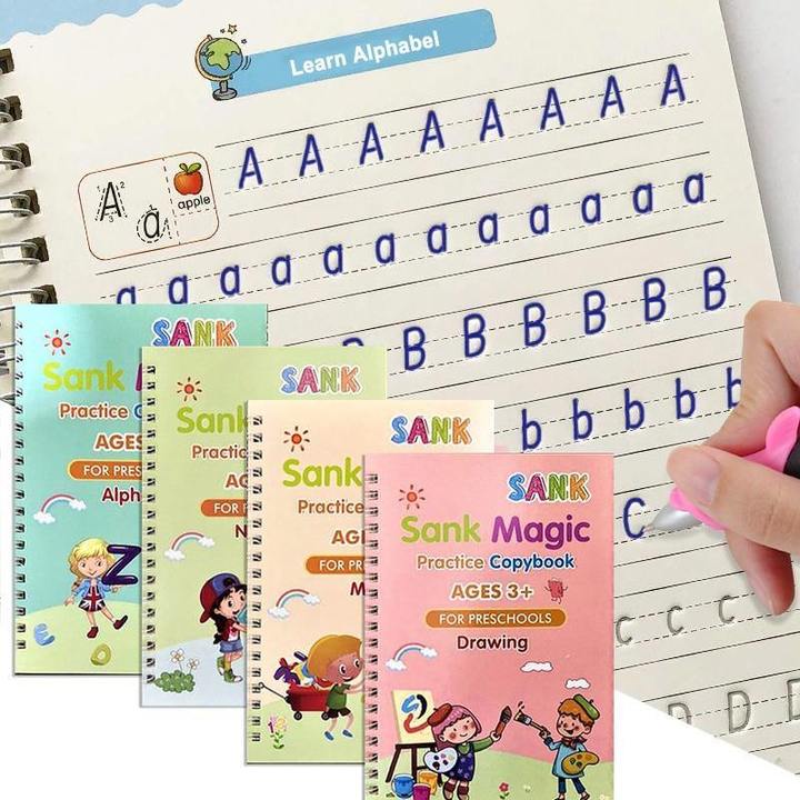 Kids Magic Practice Book (4 Books + 1 Pen + 1 Grip + 10 Refill)