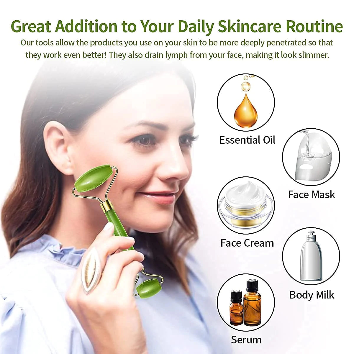 Natural Stone Jade Roller & Gua Sha Set for Facial Massage
