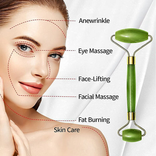Natural Stone Jade Roller & Gua Sha Set for Facial Massage