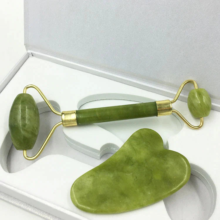Natural Stone Jade Roller & Gua Sha Set for Facial Massage