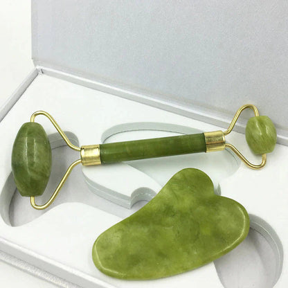 Natural Stone Jade Roller & Gua Sha Set for Facial Massage